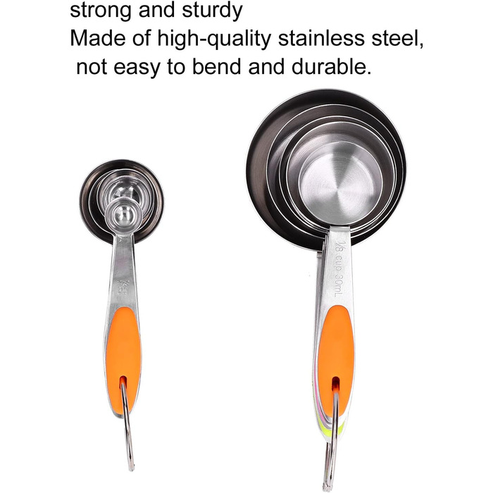 10-Piece Measuring Cup and Spoon Set, Stainless Steel Measuring Spoon Set with Silicone Handle and Scale, Measuring Cup Spoon Set in Various Sizes, for Home (16.5oz-Color)