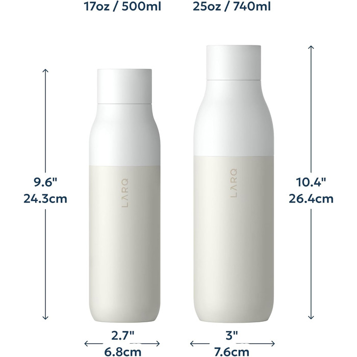 Пляшка для води LARQ PureVis 740 мл білого граніту: самоочисна, ізольована, з УФ-очищувачем, нержавіюча сталь