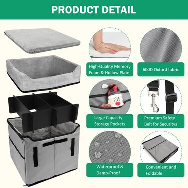 Автокрісло для собак маленьких порід, переноска-бустер для собак до 11,3 кг (сірий)