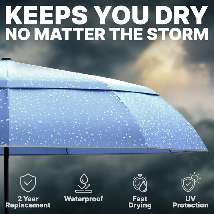 Royal Walk: Чоловічий та жіночий парасолька-тростина, штормовий, автоматичний, з подвійним покриттям, шіферно-блакитний, з дерев'яною ручкою