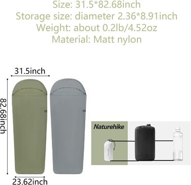 Naturehike Sleeping Bag Liner Ultralight 130 g – Adult Sleeping Bag & Travel Sleeping Bag, Travel Sheet & Camping Sheet for Backpacking, Hotel, Hostels, comfortable and easy to care for, full length