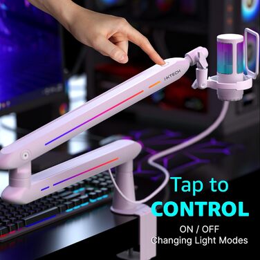 Підставка для мікрофона IXTECH RGB з низьким профілем, регульована, з кріпленням для столу та кабельною організацією, для стрімінгу та подкастів (5 ящірок RGB)