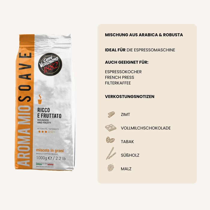 Кава в зернах Caffè Vergnano 1882 Aroma Mio Soave, 1 кг