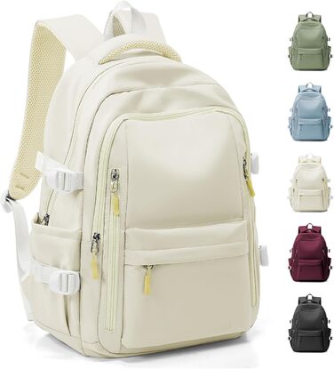 Шкільний рюкзак HYC00 для дівчаток та хлопчиків-підлітків, рюкзак для жінок, casual, для подорожей, 14-дюймовий рюкзак для ноутбука, водонепроникний, для школи, коледжу, M4-зелений (M2-бежевий)