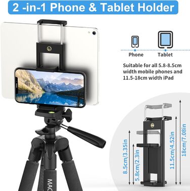 Штатив Handy Stativ Upgrade 172см для камери, смартфона, iPad з тримачем та пультом, легкий, чорний