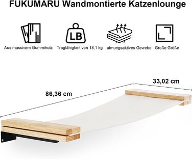 FUKUMARU Cat Wall Hammock, 91 x 33 cm Cat Bridge made of natural solid rubber wood, Wall Cat Bed for DIY Cat Highway and Cat Wall for Cats