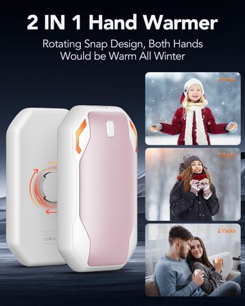 Електричні грілки для рук PHEJIE, 2 шт. - 3 режими нагріву, портативні, для активного відпочинку, кемпінгу, подарунок для жінок та чоловіків (рожево-білі)