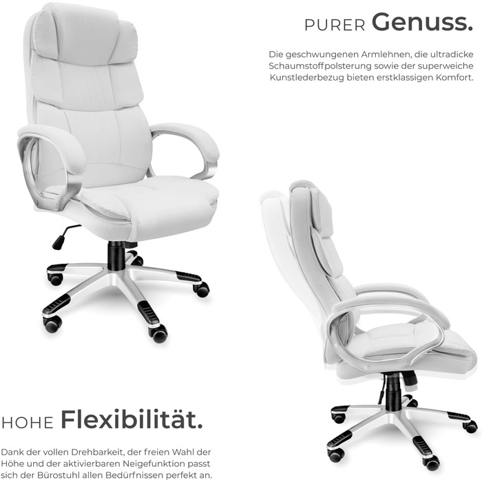 Крісло для офісу Tectake® з підлокітниками, регулюванням висоти та функцією гойдання, шкіряне, біле