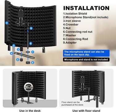 Акустичний ізоляційний екран для мікрофона AOKEO AO-504, поп-фільтр та звукопоглинаючий щит (регульований)