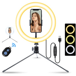 AGM кільцева лампа 14 дюймів зі штативом, Bluetooth пульт, 3 режими світла, 10 рівнів яскравості | LED лампа для відео та фото (10 дюймів)