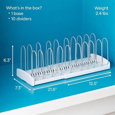 YouCopia StoreMore Expandable Pan Lid Organizer Rack, Adjustable for Pot Lids and Pans, 31.8 in - 55.9 in Wide, White