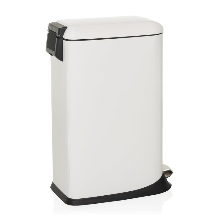 Сміттєвий відер з педаллю та кришкою SoftClose hjh OFFICE CLEAN Slim, 20л, сталевий вузький смітник з внутрішнім відром, білий, 56x34x22 см