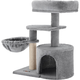 Feandrea Cat Tree, Small Cat Tree, Multi-Tiered, 68 cm, PCT59G (Light Grey)
