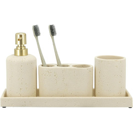 ZCCZ 4-Piece Bathroom Accessory Set, Black, with Soap Dispenser, Toothbrush Holder, Bathroom Cup, and Vanity Tray, Decorative Countertop Organizer (Beige 4pcs)
