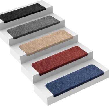 Casa Pura Stair Treads - 15 Piece Non-Slip Carpet Set for Indoor Stairs - Blue, Half-Round Design
