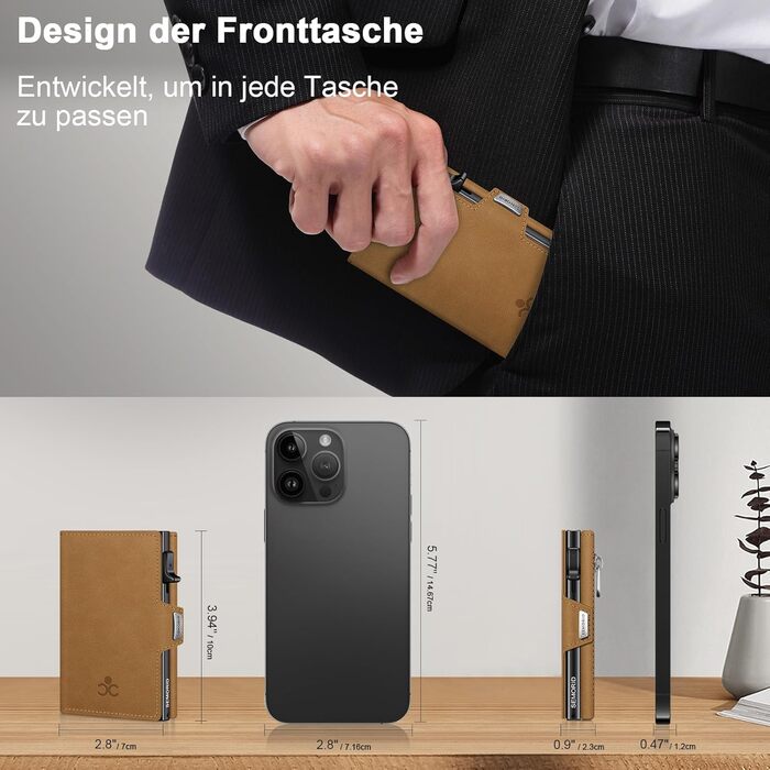 Чоловічий гаманець з відділенням для монет та RFID захистом, Slim Wallet Pop-up, для 9-11 карт, з кишенею для ID та відділенням для грошей, Smart Wallet для чоловіків (Верблюжий колір)