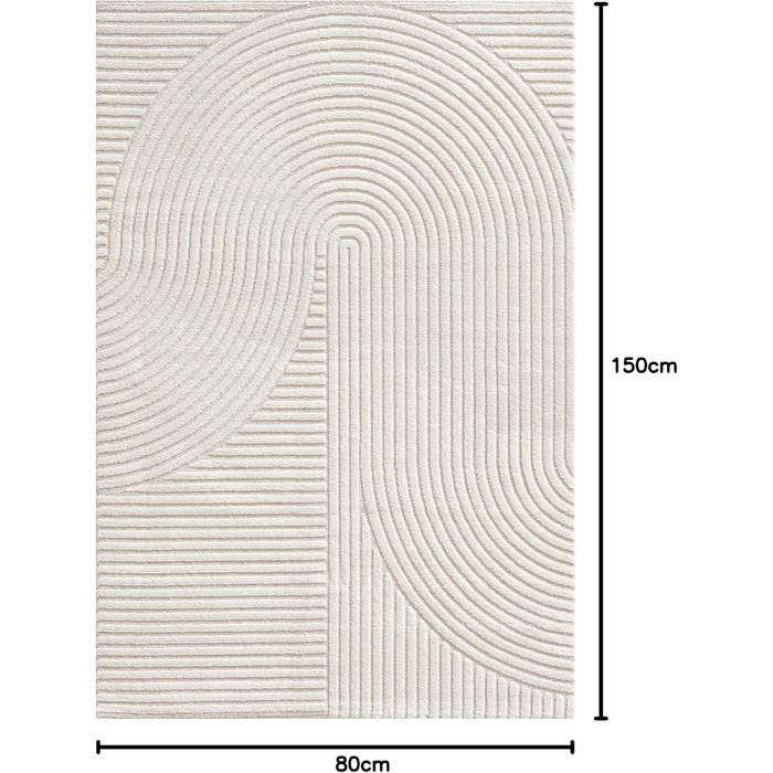 Килим Everest - сучасний коротковорсовий килим для вітальні та спальні з ефектом висоти-глибини, 3D ефект, висока щільність ворсу та приємна м'якість, дизайн Panglao, кремовий, 80 x 150 см