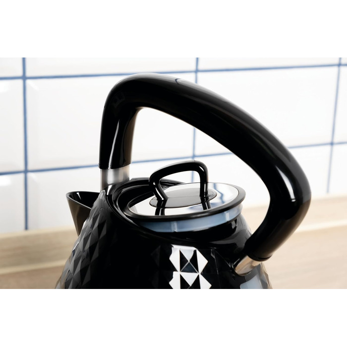 Eldom VENO Retro Kettle - 1.5L Capacity, 3000W Fast Boil, Vintage Design with Grid Pattern, Removable Scale Filter - White/Black Delux