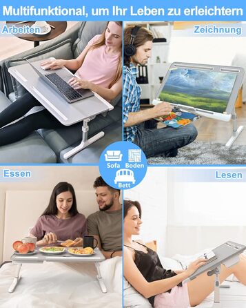 Столик для ноутбука Potuopy з регулюванням висоти та кута нахилу, великий (60*40 см), сірий