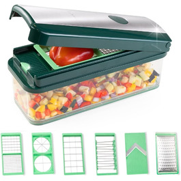 Набір для нарізки овочів Genius Nicer Dicer Exclusive 15 елементів: кубики, томати, тертка, слайсер, контейнер 2500 мл, зелений
