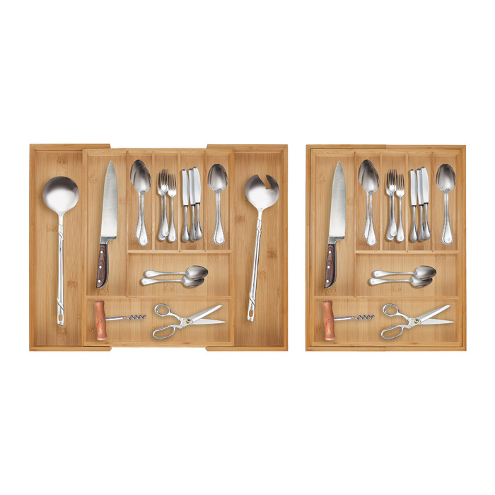 Relaxdays Extendable Bamboo Cutlery Box