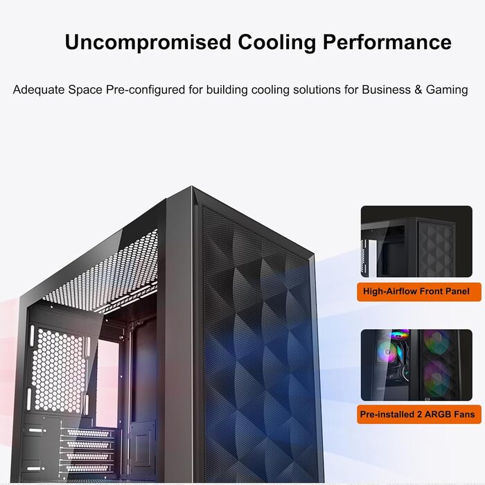 Корпус PCCOOLER C3T500 ARGB Tower ATX з 6 вентиляторами ARGB, сумісний з RTX 40 Series, подвійні скляні панелі, безрамна конструкція (Чорний)