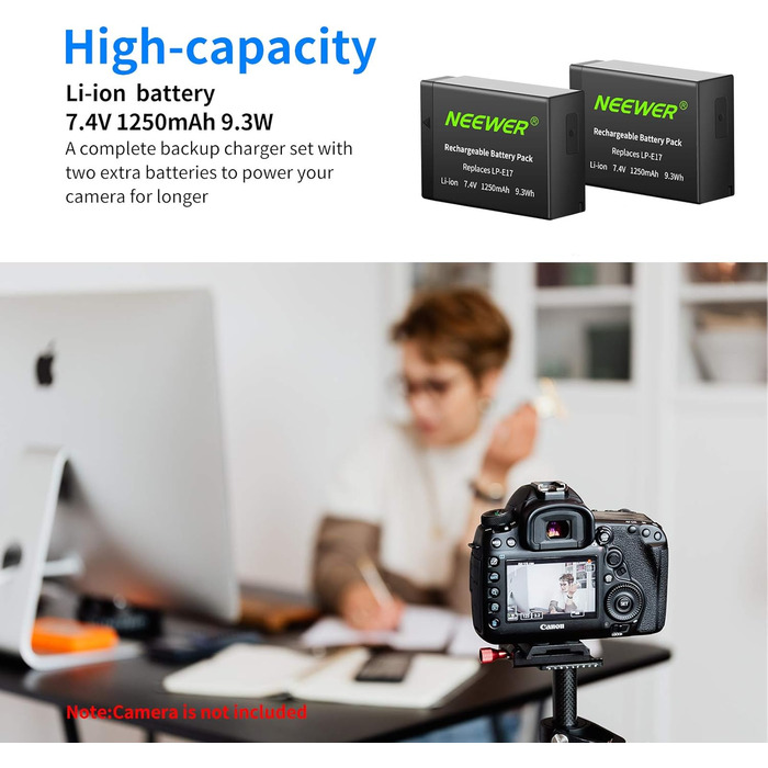 Запасний акумулятор Neewer для Canon EOS 7D Mark II та інші моделі, 2 шт. 2000mAh, комплект з зарядним пристроєм (LP-E17)