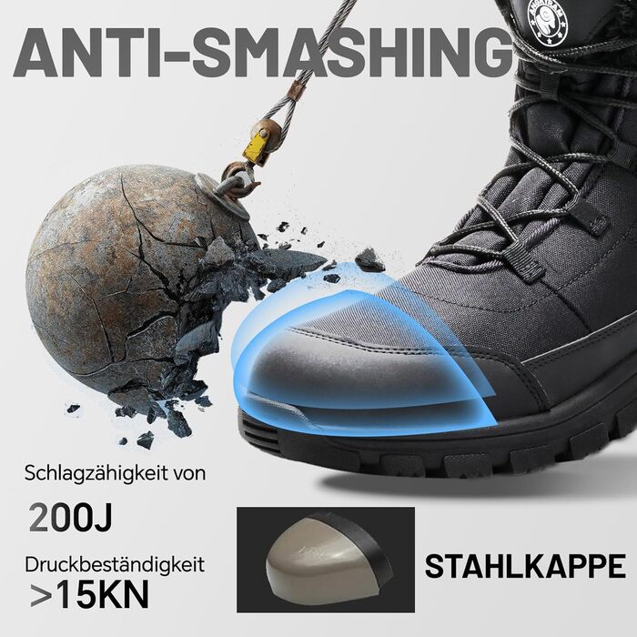 Зимові робочі черевики ANGRYRAM: тепла та безпечна модель для жінок та чоловіків (44 EU, чорний)