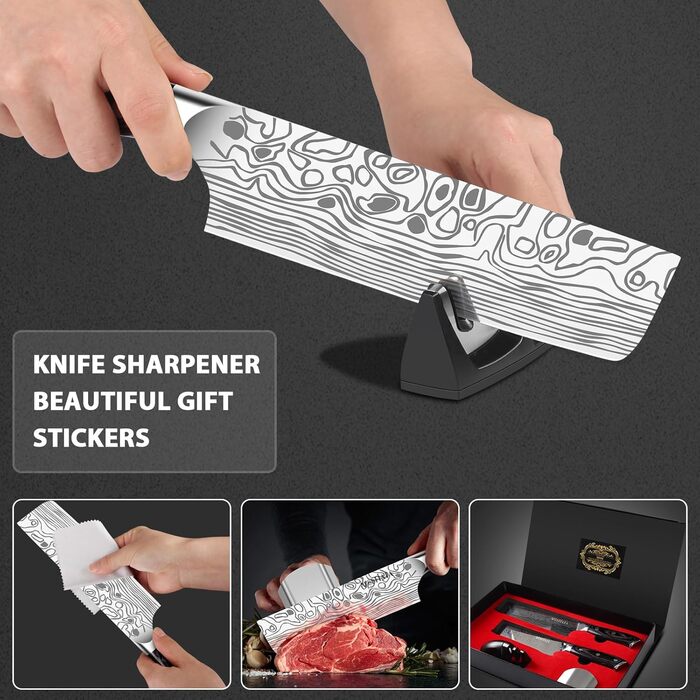 Набір японських ножів MOSFiATA: Накірі 7 та 5,5 дюймів (EN.4116), ніж для приготування їжі, кухонний ніж, ніж для овочів з піхвою, подарункова упаковка та серветка