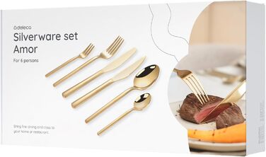 Набір столових приборів на 6 осіб, 36 предметів, нержавіюча сталь 18/0, золотистий, для ресторану та дому