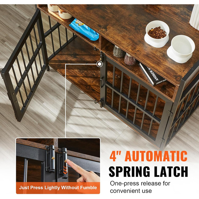 Клітка для собак VEVOR 1041x599x919 мм з міцного вуглецевої сталі та П2 ДСП, вінтажний дизайн, з подвійними дверима, чорна