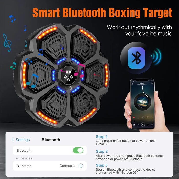 Музичний боксерський тренажер для дорослих, 9 режимів швидкості, Bluetooth, LED-підсвічування, регулювання швидкості
