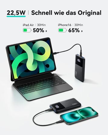 Power Bank INIU, 10000mAh, Швидка зарядка USB-C, PD3.0 QC4.0, Сумісний з iPhone, Samsung, iPad, Чорний