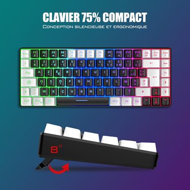 RedThunder K84 Combo: Бездротова клавіатура та миша USB, AZERTY (французька), 75% TKL, 3200 DPI (Чорний/Білий)