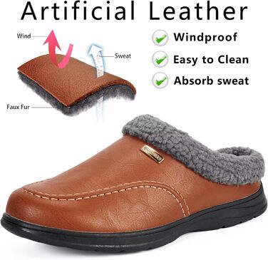 Чоловічі домашні тапочки Leder Hausschuhe Warm Plüsch Gefüttert Winter Pantoffeln, червоно-коричневі (43 EU)