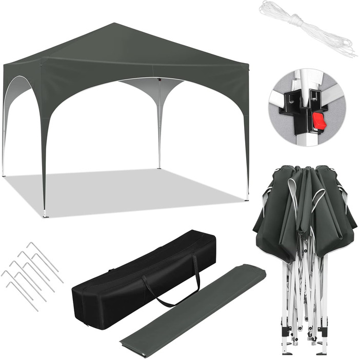 WOLTU Gazebo, Folding Gazebo 3x3 m, with 4 Side Walls, Party Tent Waterproof UV Protection 50+, Adjustable Height Garden Gazebo, with Carry Bag, for Outdoor Garden Camping Grey