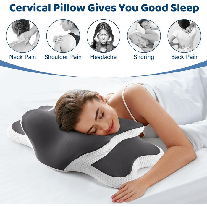 Подушка з піною з пам'яті YunNasi: ергономічна, ортопедична, для сну на боці, спині та животі, з кульковою тканиною, яку можна прати