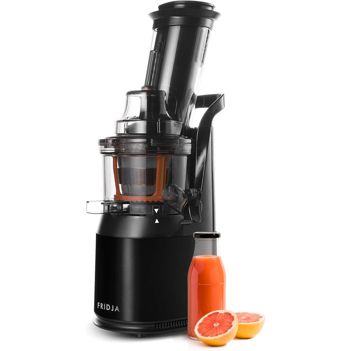 Fridja High-Performance Juicer for Whole Fruits and Vegetables, Sorbet, Ice Cream, 75mm Feed Chute with Wide Mouth, BPA-Free, 240 Watts, Cold Press, Black Stainless Steel f1900, Black