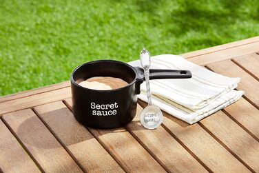 Mud Pie Secret Sauce Dish Set, 8.9 x 22.9 cm, Spoon 15.2 cm, Black