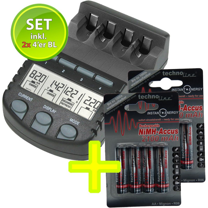Зарядний пристрій Technoline BC 700 Set для акумуляторів V56706, чорний (BC700 SET 2100)