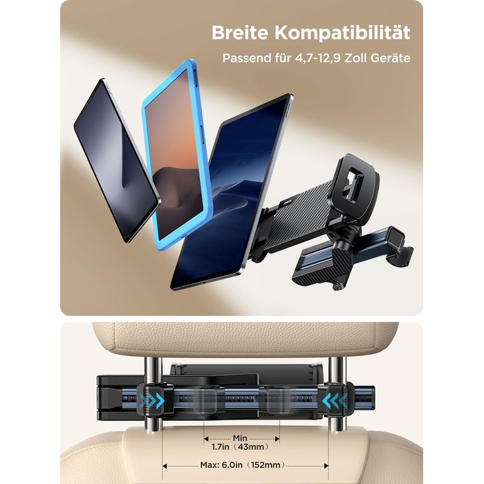 Тримач для планшета Joyroom у автомобіль для підголівника, сумісний з iPad/Galaxy Tab/Fire/Switch (4.7–12.9 дюймів)