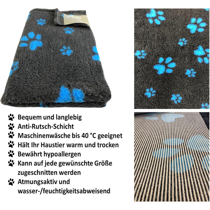 Килимок для собак Elropet Vetbed: преміум якість, 22 мм, для малих та великих собак. Товщина 22 мм. Розміри: S (80x50 см), колір: темно-сірий + блакитна лапка