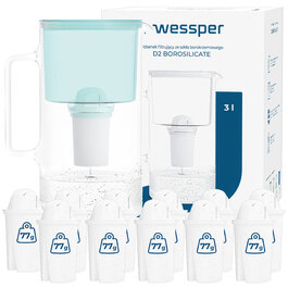 Скляний фільтрувальний глечик Wessper D2 BOROSILICATE 3л, м'ятний + 12 фільтрів