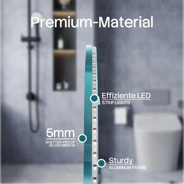 Дзеркало для ванної кімнати HySail з підсвічуванням, 5 мм високоякісне срібне скло, 3 колірні температури та регульована яскравість, настінне дзеркало з сенсорним вимикачем та антизапарюючим покриттям, кругле, 70 x 70 см