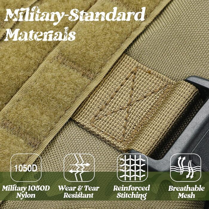 Шлейка для собак Rabbitgoo для великих собак без натягу, тактична нагрудна шлейка з MOLLE, металеві пряжки, дихаюча, військова, регульована, з підкладкою, L (1 шт., коричнева)