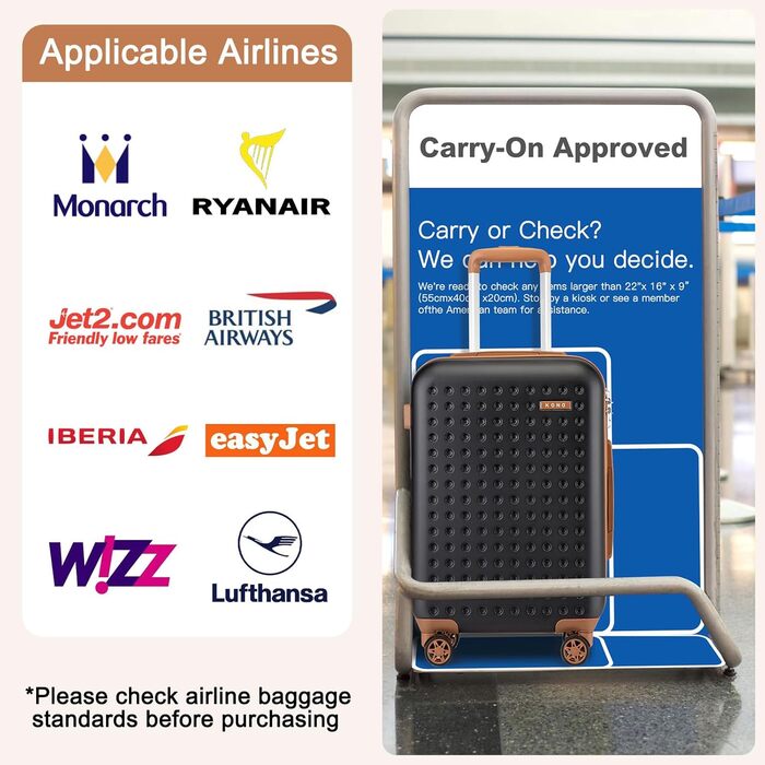 Валіза KONO з ABS пластику, ручна, з TSA замком, 75x48x29 см, набір 4 шт. (білий/чорний)