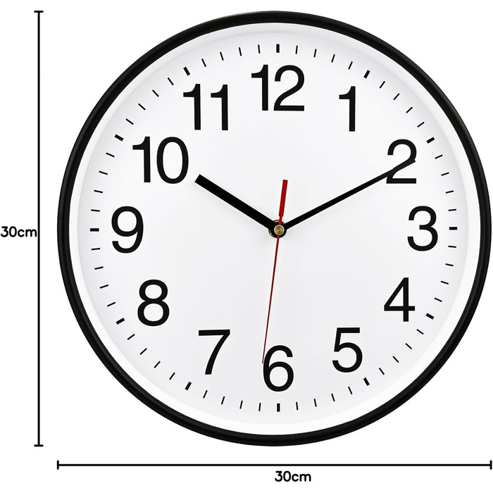 Plumeet Extra Large Silent Wall Clock, 40.6cm Soundless Non-Ticking High-Quality Black Quartz Wall Clock Decorative Living Room/Kitchen/Office/School Clock, Easy to Read (White), (White, 30 cm)