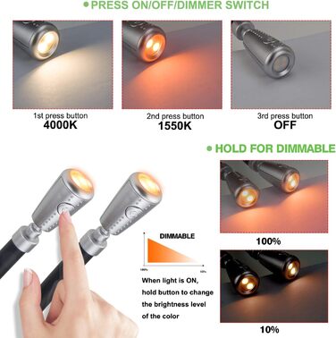 Ліхтар LED для читання BIGLIGHT на шиї, гнучкий, акумуляторний, з регульованою яскравістю, сріблястий