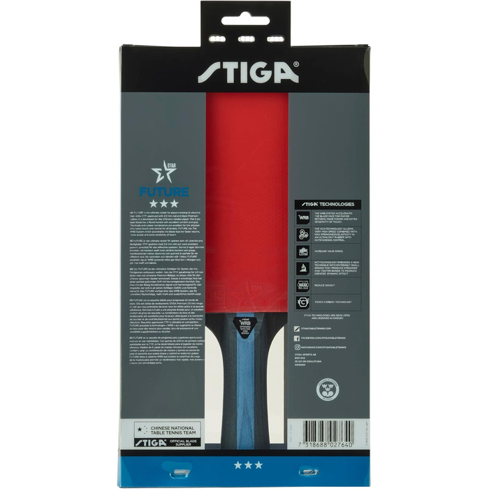 Набір для пінг-понгу STIGA Future для атакувальних гравців - 3 зірки - 5-шарове дерево, сертифіковані накладки STAR 3, технологія WRB - контроль, обертання та швидкість для точної гри