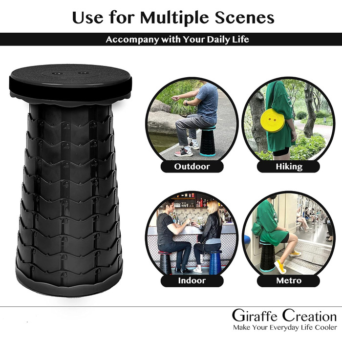 Телескопічний стілець-табурет для кемпінгу, риболовлі та дому